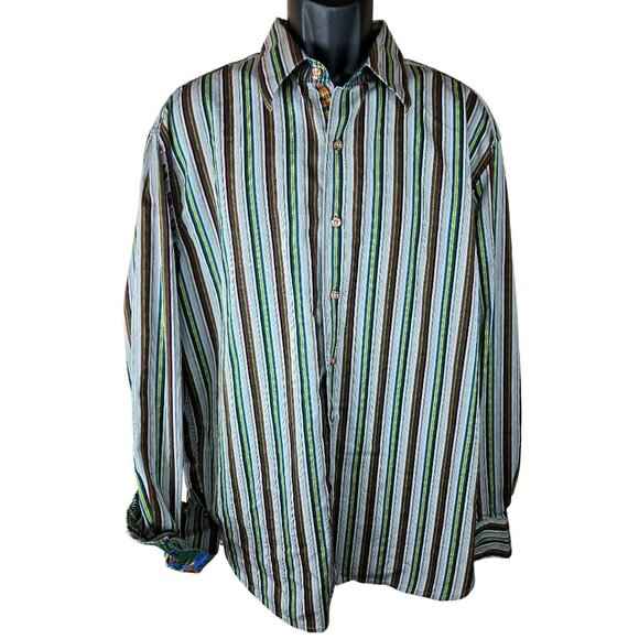 Robert Graham Mens Striped Long Sleeve Button-Up Shirt Size XL Multi-Color - Picture 1 of 10